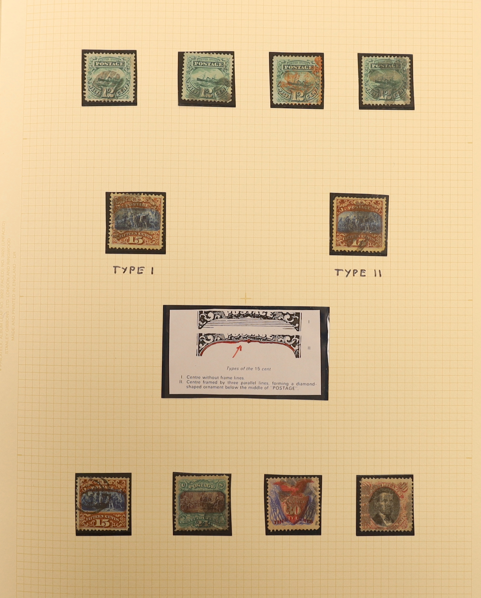 A collection of early United States of America stamps in a Philatelic album including 1845 New York Provisional 5c., 1847-50 5c. (4, one on cover, one single with blue “10” cancel and with RPS Certificate 1956) and 10c.